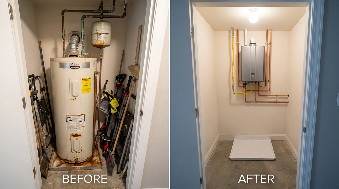 Tank water heater versus wall-mounted tankless unit comparison for Lindale, TX homeowners