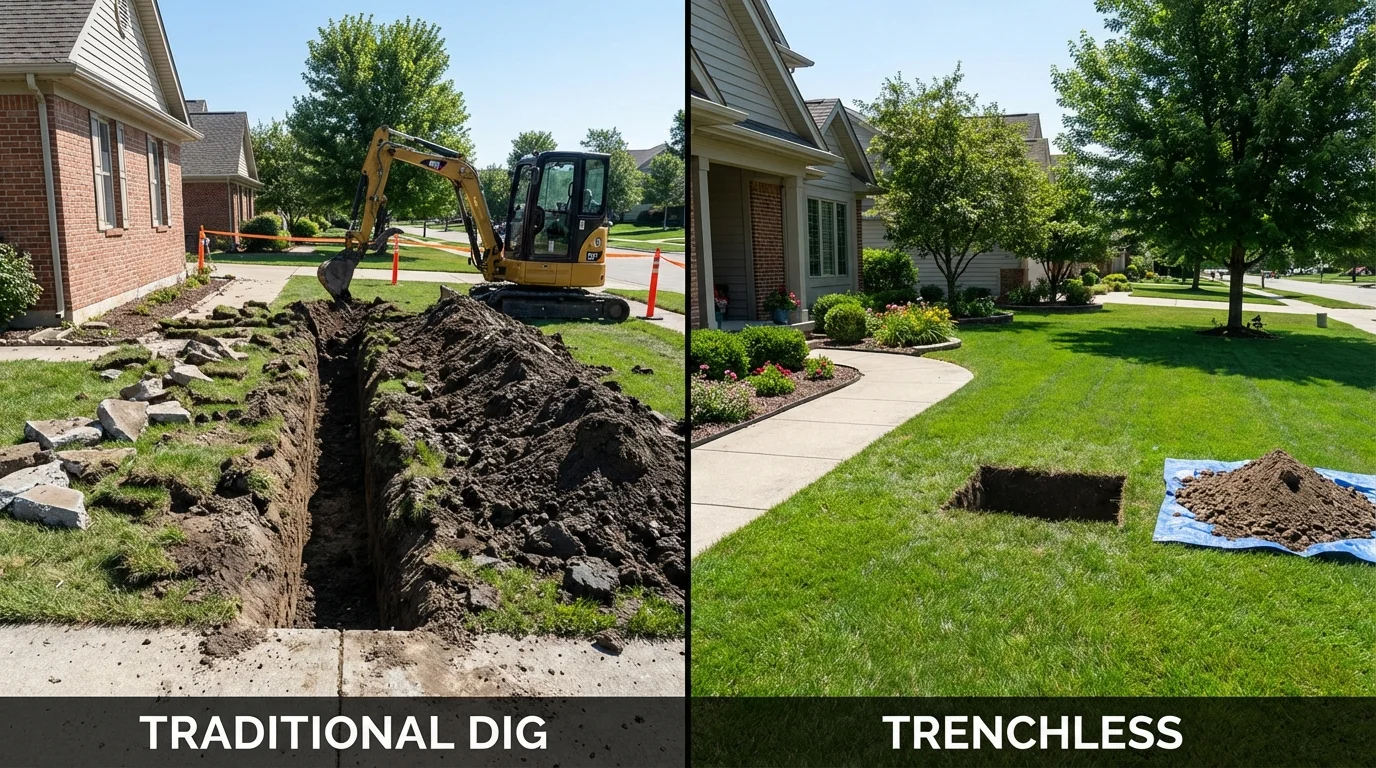 Trenchless sewer repair with minimal yard damage versus traditional excavation in Lindale, TX